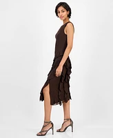 Tinsel Women's Round-Neck Printed Asymmetric-Ruffle Dress