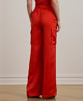 Lauren Ralph Women's Satin Charmeuse Wide-Leg Cargo Pants