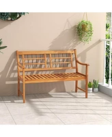 Outdoor Acacia Wood Bench 2-Person Patio Bench with Slatted Seat & Backrest