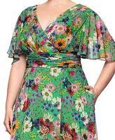 Betsy & Adam Plus Floral-Print Flutter-Sleeve A-Line Dress