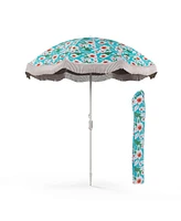 Beach Umbrella with Fringe Outdoor Tassel Push Button Tilt