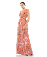 Mac Duggal Women's Cut Out Cap Sleeve V Neck Gown
