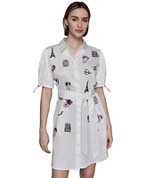 Karl Lagerfeld Paris Women's Embroidered Cotton Shirtdress