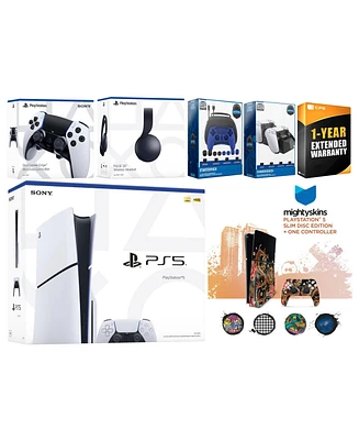 Sony Playstation 5 Slim Disc with Black Pulse Headset, Extra Edge Controller, Gamer Kit, Charge Dock and MightySkins Decal Voucher + 1 Year Cps Extend