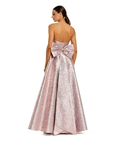 Mac Duggal Women's Metallic Strapless Brocade Gown With Oversized Bow