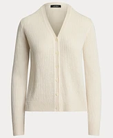 Lauren Ralph Women's Rib-Knit Linen-Blend V-Neck Cardigan