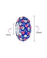 Bling Jewelry Blue Pink Purple Striped Crystal Bead Charm for European Bracelet Sterling Silver