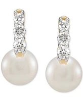 Grown With Love Cultured Freshwater Pearl (7-1/2mm) & Lab Grown Diamond (3/8 ct. t.w.) Small Hoop Earrings in 14k Gold