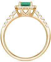 Emerald (1 ct. t.w.) & Diamond (3/8 Round Baguette Halo Ring 14k Gold (Also Ruby Sapphire)