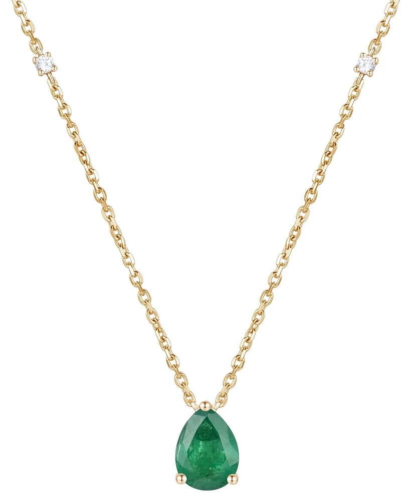 Emerald (1 ct. t.w.) & Diamond (1/20 17" Pendant Necklace 14k Gold (Also Ruby and Sapphire)