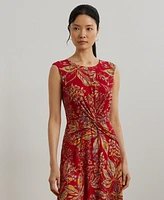 Lauren Ralph Women's Floral Twist-Front Stretch Jersey Dress