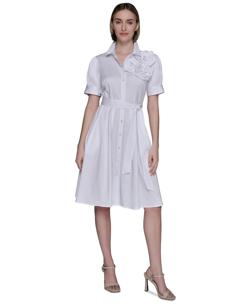 Karl Lagerfeld Paris Women's Floral-Applique Cotton Shirtdress