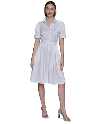 Karl Lagerfeld Paris Women's Floral-Applique Cotton Shirtdress