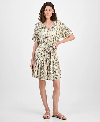 Nautica Jeans Women's Mila Printed Tie-Waist Ruffle-Cuff Dress