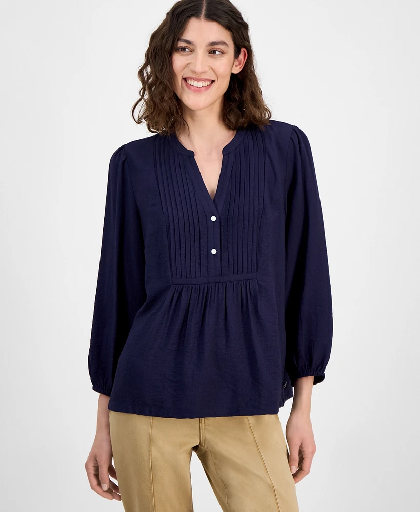 Nautica Jeans Women's 3/4-Sleeve Pintuck Blouse