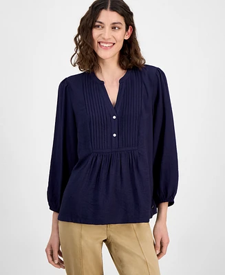 Nautica Jeans Women's 3/4-Sleeve Pintuck Blouse