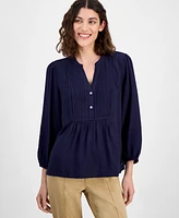 Nautica Jeans Women's 3/4-Sleeve Pintuck Blouse