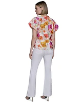 Karl Lagerfeld Paris Women's Floral-Print Flutter-Sleeve Blouse