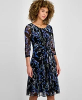 Connected Petite Printed Chiffon Tie-Front Midi Dress