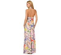 Adrianna by Papell Women's Printed Crossover-Neck Satin Gown