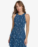 Tommy Hilfiger Women's Printed Halter Tiered Maxi Dress