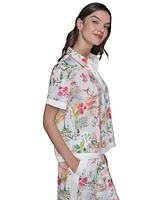 Karl Lagerfeld Paris Women's Printed Camp Shirt