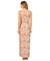 Adrianna Papell Women's Jacquard High-Slit Column Gown