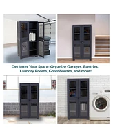 Plastic Lockable Storage Cabinet - Versatile Plastic Storage Cabinet with Acrylic Glass Doors and 3 Adjustable Shelves - Charcoal