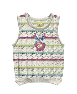 Disney Big Girls Stitch Embroidered Striped Crochet Tank Top