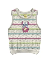 Disney Big Girls Stitch Embroidered Striped Crochet Tank Top