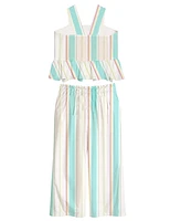 Disney Toddler and Little Girls 2-Piece Stitch Embroidered Stripe Linen Top Pant Set