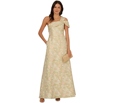 Adrianna Papell Women's One-Shoulder Floral-Jacquard Gown