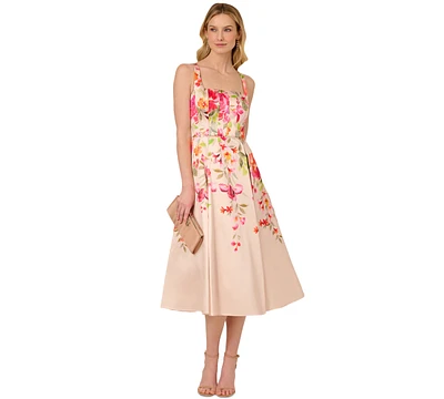 Adrianna Papell Women's Mikado Floral-Print Midi Dress