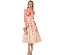 Adrianna Papell Women's Mikado Floral-Print Midi Dress