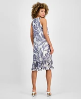 Robbie Bee Petite Printed Sleeveless Ruffle-Trim A-Line Dress