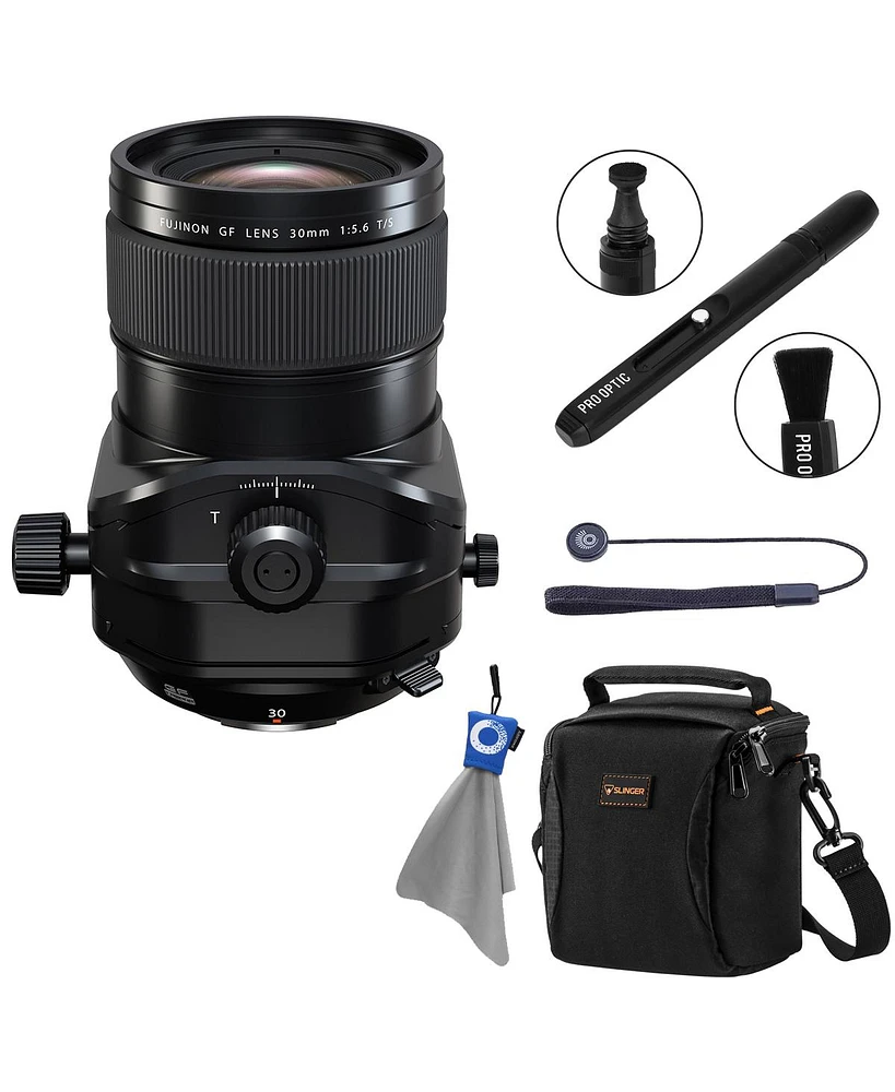 Fujifilm Fujinon Gf 30mm f/5.6 T/S Lens, Black, Bundle with Alpine 120 Shoulder Bag, Lens Cap Tether and Lens Cleaner