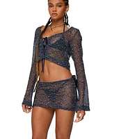 Edikted Women's Idra Crochet Net Tie Front Top
