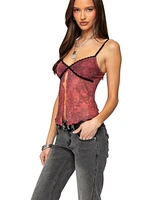 Edikted Women's Printed Mesh Split Front Top