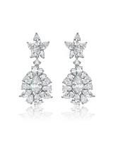 White Gold Plated Cubic Zirconia Snowflake Cluster Dangle Earrings
