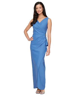 Alex Evenings Draped Embellished Compression Column Gown
