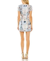 Mac Duggal Women's Short Sleeve Fitted Floral Mini Dress