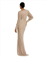 Mac Duggal Women's Wrap Over Bishop Sleeve Gown With Pearl Beading
