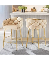 Set of 2 Modern 28 Inch Upholstered Counter Stools with Soft Back Cushion Metal Frame and Footrest for Kitchen Dining or Living Room-The Pop Home