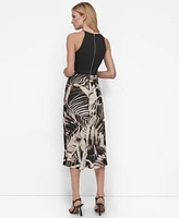 Dkny Women's Mixed-Media Tie-Front Midi Dress