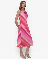 Dkny Petite Printed Cowlneck Sleeveless Midi Dress