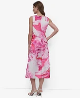 Dkny Women's Printed Cowlneck Sleeveless Midi Dress