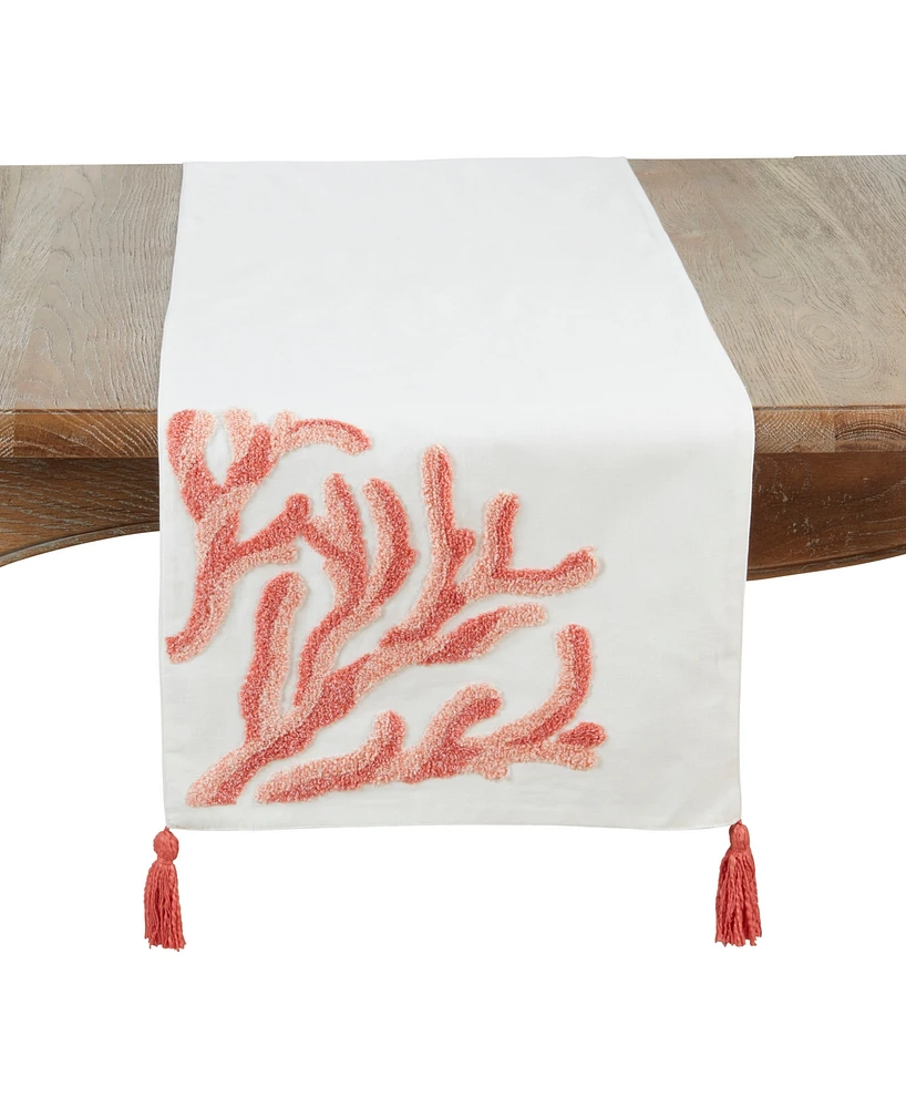Saro Lifestyle Seaside Embroidered Coral Table Runner, 16" x 72"