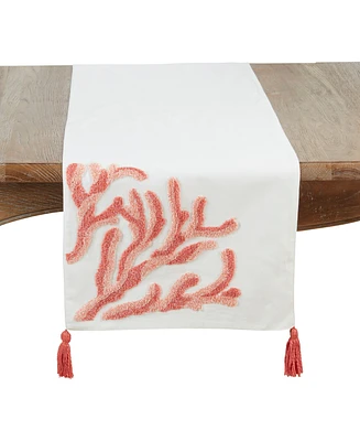 Saro Lifestyle Seaside Embroidered Coral Table Runner, 16" x 72"