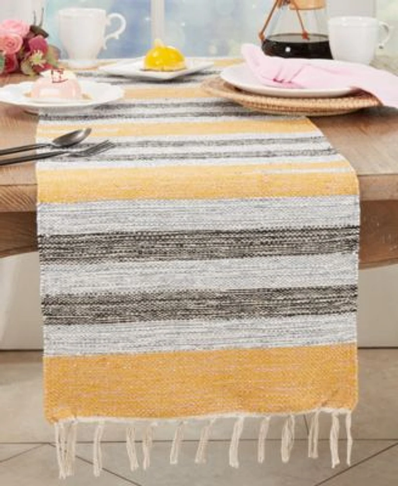 Saro Lifestyle Fringe Edge Striped Table Runner Collection