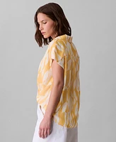 Calvin Klein Women's Printed Chiffon Faux-Wrap Cap-Sleeve Top